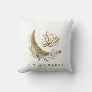 Eid Mubarak   Arabic Calligraphy   Gold Moon Cushion