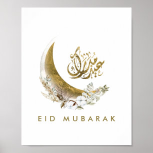 Eid Mubarak   Arabic Calligraphy   Gold Moon Poster