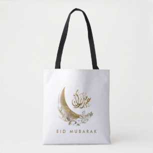 Eid Mubarak   Arabic Calligraphy   Gold Moon Tote Bag