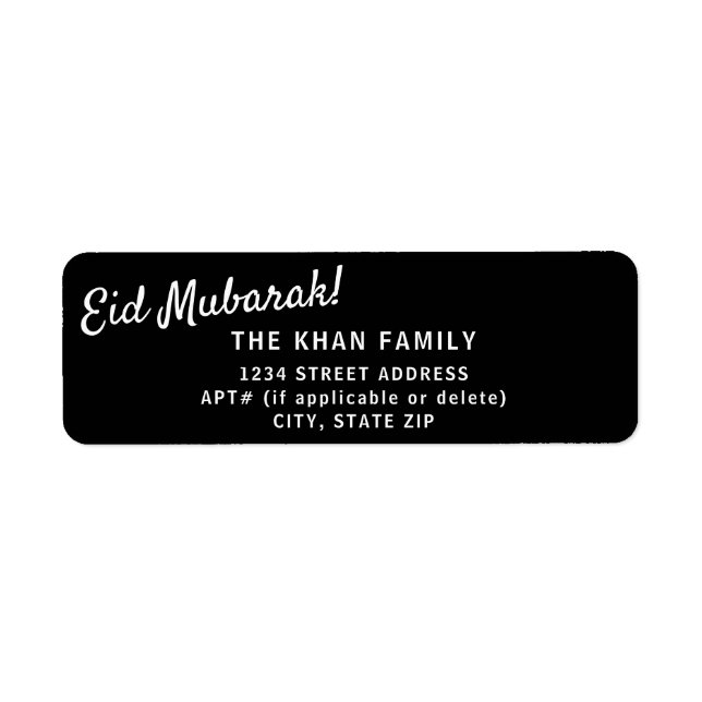 Eid Mubarak Black Return Address Sticker Label (Front)