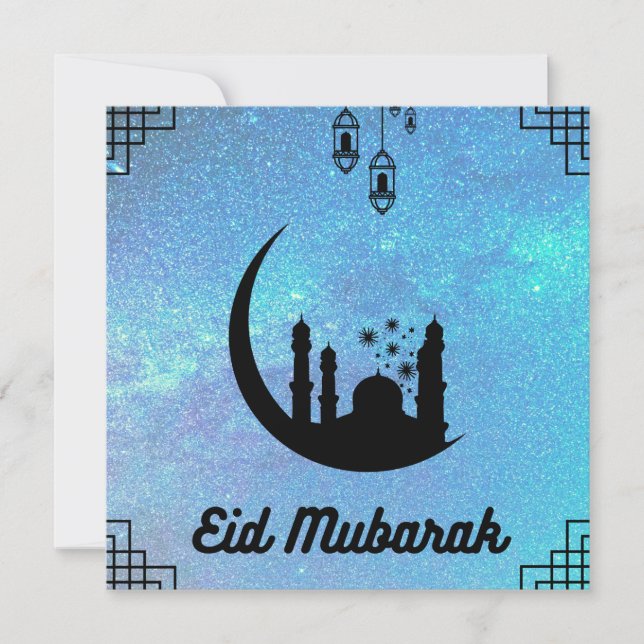 Eid Mubarak Blue Milky way in Black Text Note Card (Front)