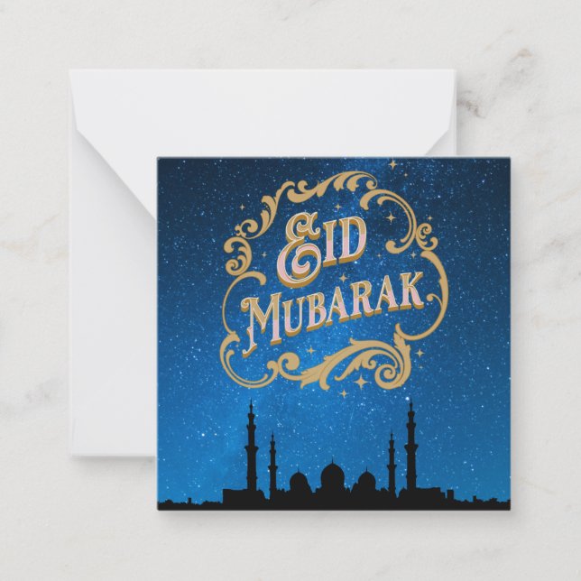 Eid Mubarak Blue Milky way in Gold Text Card (Front)