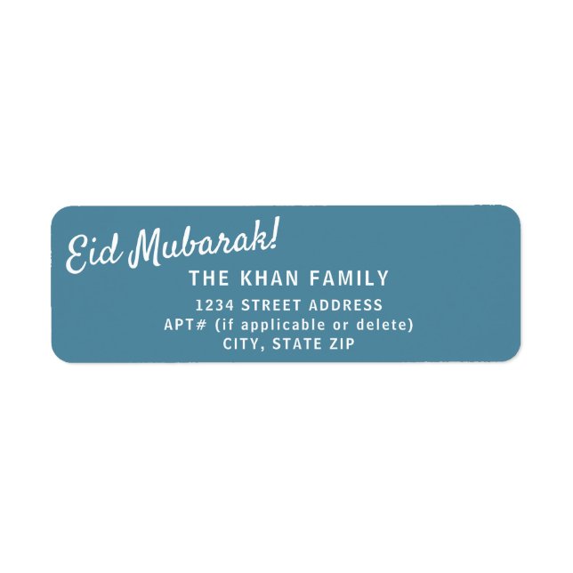 Eid Mubarak Blue Return Address Sticker Label (Front)