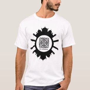 Eid Mubarak Calligraphy and Mosque Black Text T-Shirt