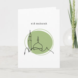 Eid Mubarak Card   Minimalist Mosque Line Art