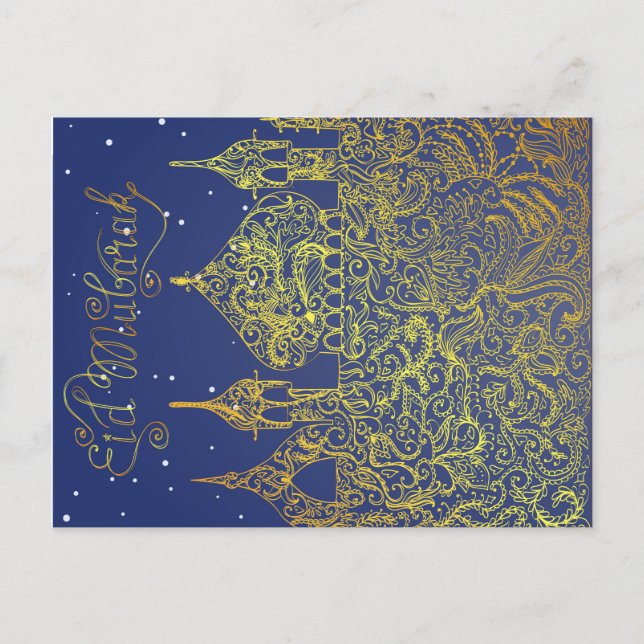 Eid mubarak card with hand drawing silhouette (Front)