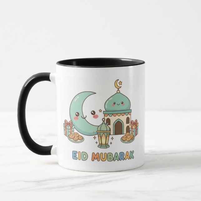 Eid Mubarak Celebration - Kawaii Smiling Moon Mug (Left)