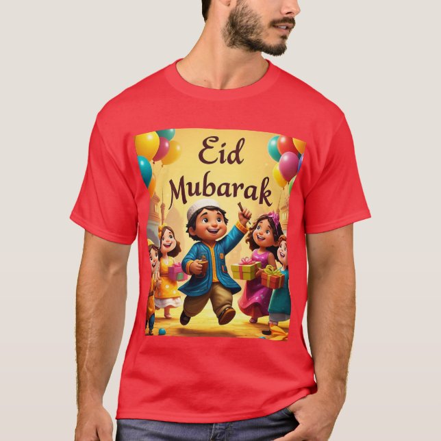 Eid Mubarak Celebration with Brown Red Mens Tshirt (Front)