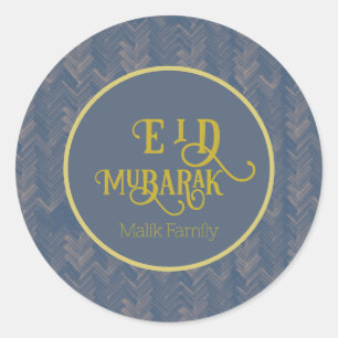 Eid Mubarak Chevron Retro Blue Personalised Classic Round Sticker