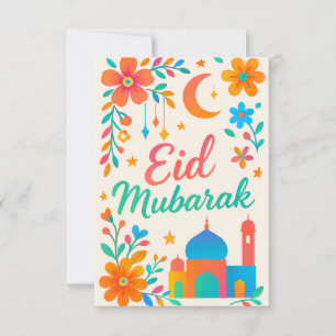Eid Mubarak - Colourful for Kids Mosque Flowers Invitation
