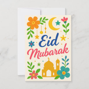 Eid Mubarak - Colourful for Kids Mosque Flowers Invitation