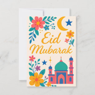 Eid Mubarak - Colourful for Kids Mosque Flowers Invitation