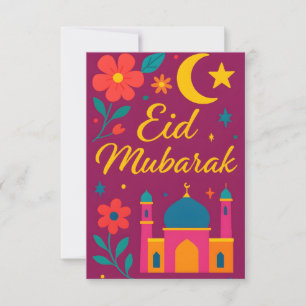 Eid Mubarak - Colourful for Kids Mosque Flowers Invitation