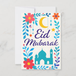 Eid Mubarak - Colourful for Kids Mosque Flowers Invitation