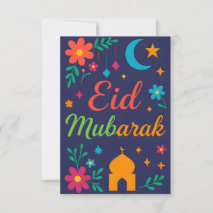 Eid Mubarak - Colourful for Kids Mosque Flowers Invitation