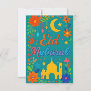 Eid Mubarak - Colourful for Kids Mosque Flowers Invitation
