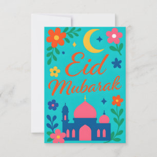 Eid Mubarak - Colourful for Kids Mosque Flowers Invitation