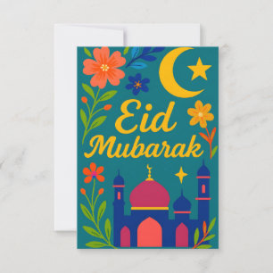 Eid Mubarak - Colourful for Kids Mosque Flowers Invitation