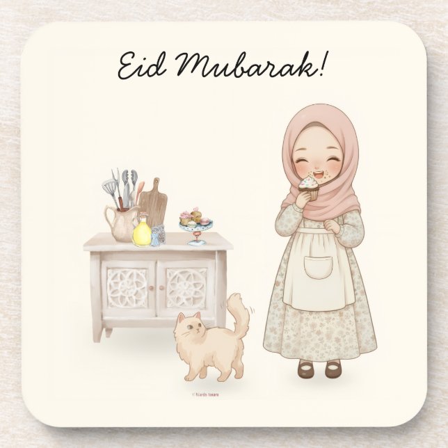 Eid Mubarak Cottagecore Muslim Coaster (Front)