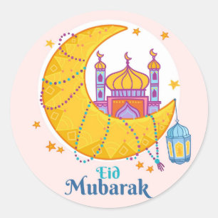Eid Mubarak Crescent Colourful  Classic Round Sticker