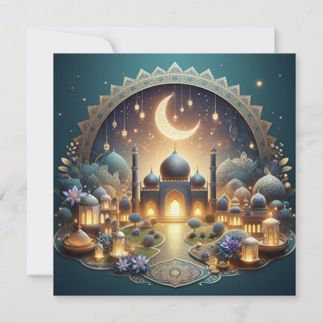 Eid Mubarak Customisable Greetings Text Holiday Card (Front)