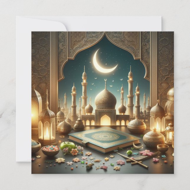 Eid Mubarak Customisable Greetings Text Holiday Card (Front)