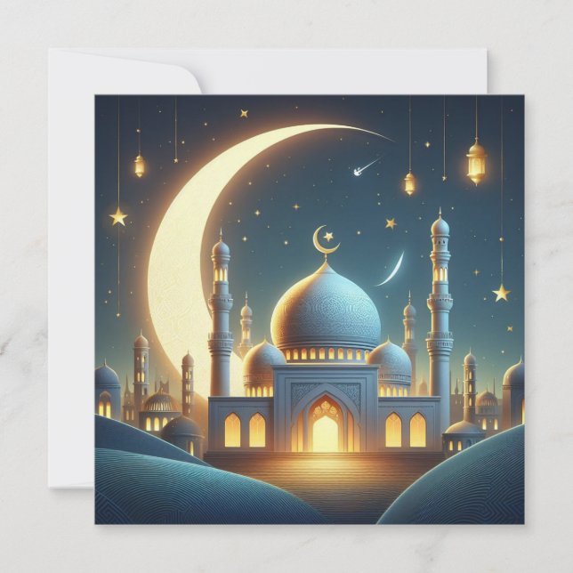 Eid Mubarak Customisable Greetings Text Holiday Card (Front)