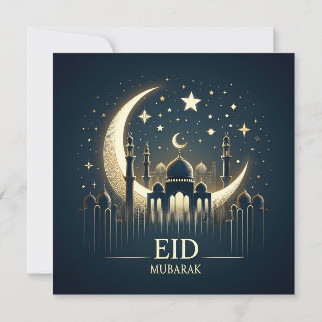 Eid Mubarak Customisable Greetings Text Holiday Card (Front)