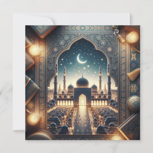 Eid Mubarak Customisable Greetings Text Holiday Card (Front)