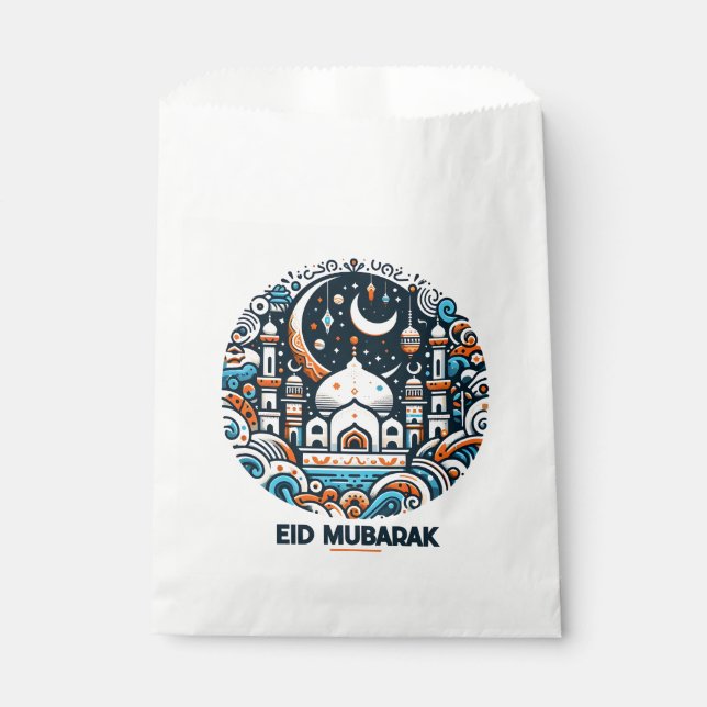 Eid Mubarak Decorated Crescent Colourful keepsak Favour Bag (Front)