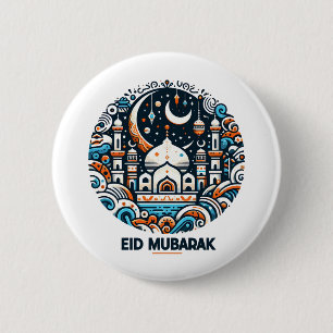 Eid Mubarak Decorated Crescent Colourful Mosque Ar 6 Cm Round Badge