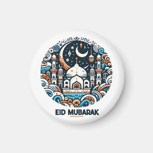 Eid Mubarak Decorated Crescent Colourful Mosque Ar Magnet