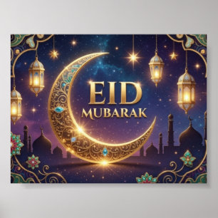 Eid Mubarak elegant Gold And navy Blue Poster