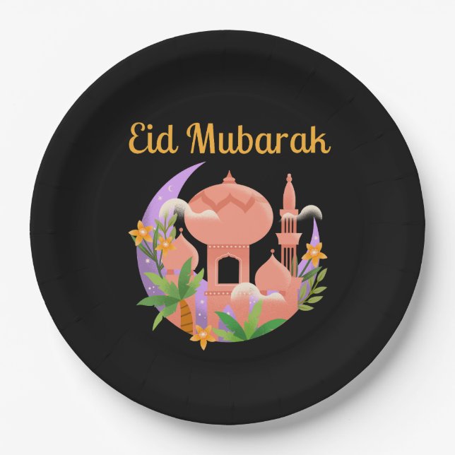 Eid Mubarak Floral Paper Plate (Front)