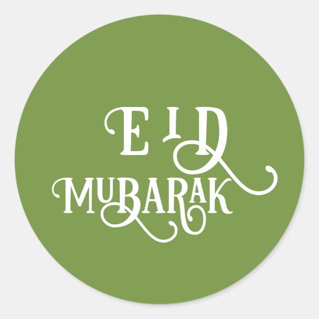 Eid Mubarak Forest Green Colour Plain Classic Round Sticker (Front)