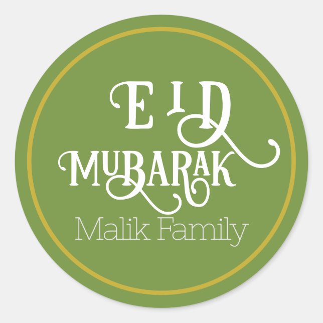 Eid Mubarak Forest Green Colour Plain Personalised Classic Round Sticker (Front)