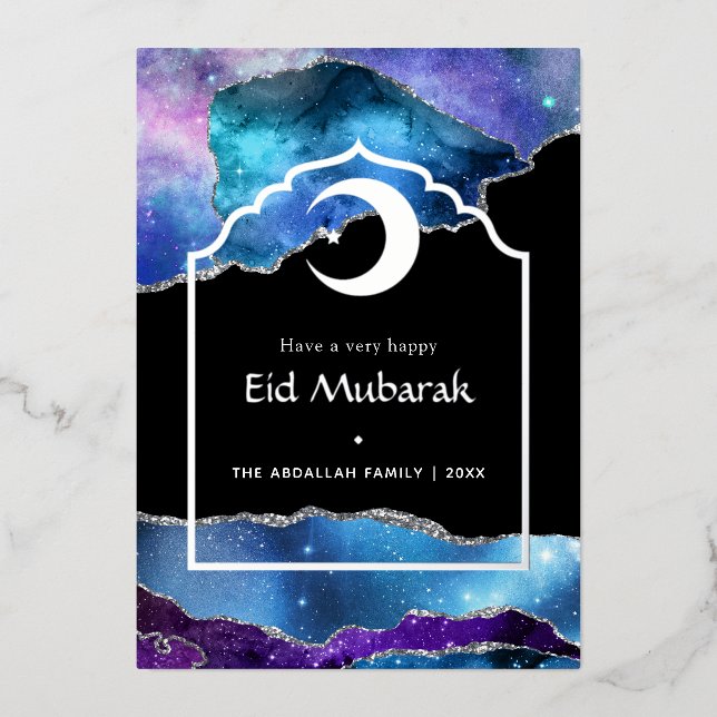 Eid Mubarak Galaxy and Silver Agate Foil Holiday C (Front)