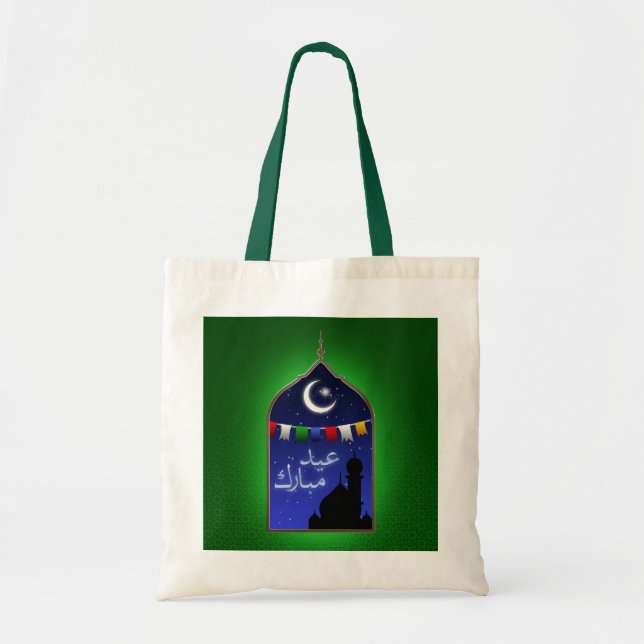 Eid Mubarak Garland Moon Tote Bag (Front)