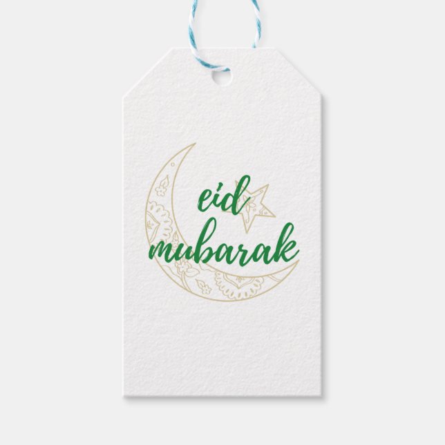 Eid Mubarak Gift Tag - Green and Gold (Front)