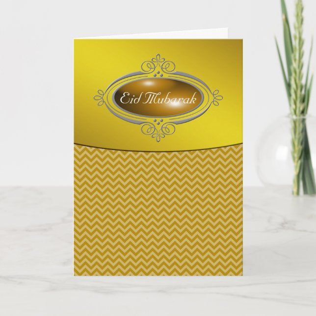Eid Mubarak Gold Chevron Holiday Card (Front)