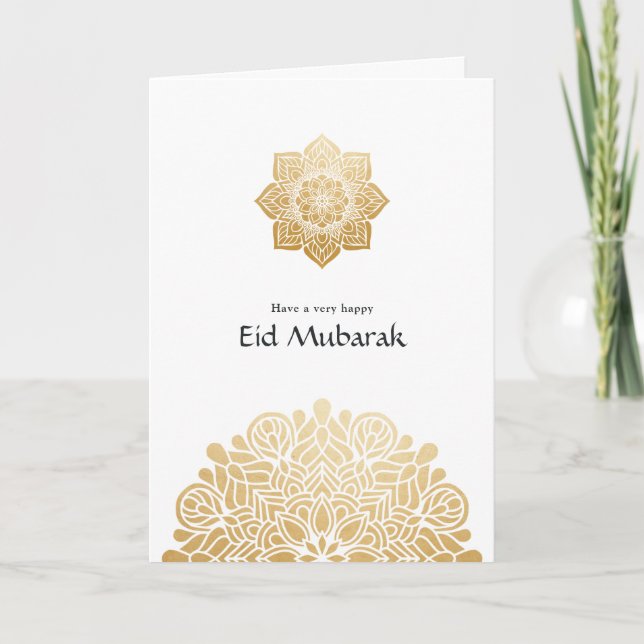 Eid Mubarak Gold Mandala Family Photo Greeting Holiday Card (Front)