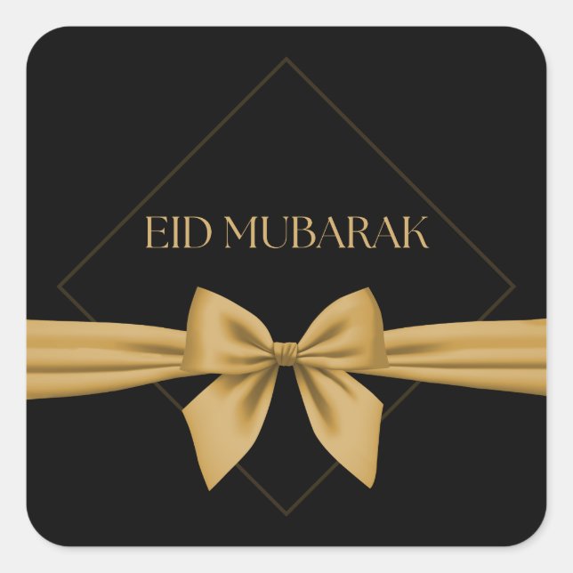 Eid Mubarak gold ribbon Square Sticker (Front)