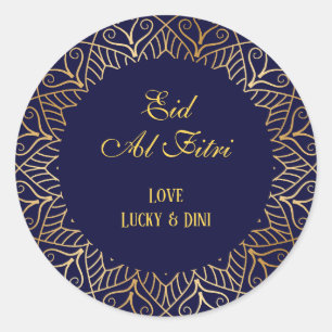 Eid Mubarak Golden Mandala Navy Blue Holiday  Classic Round Sticker