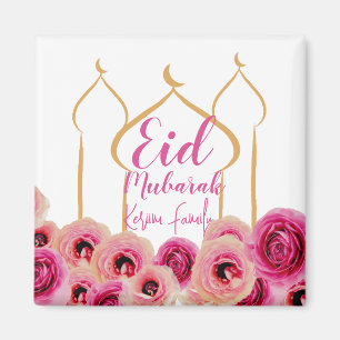 Eid Mubarak Golden Mosque Rose Blossom Purple Magnet