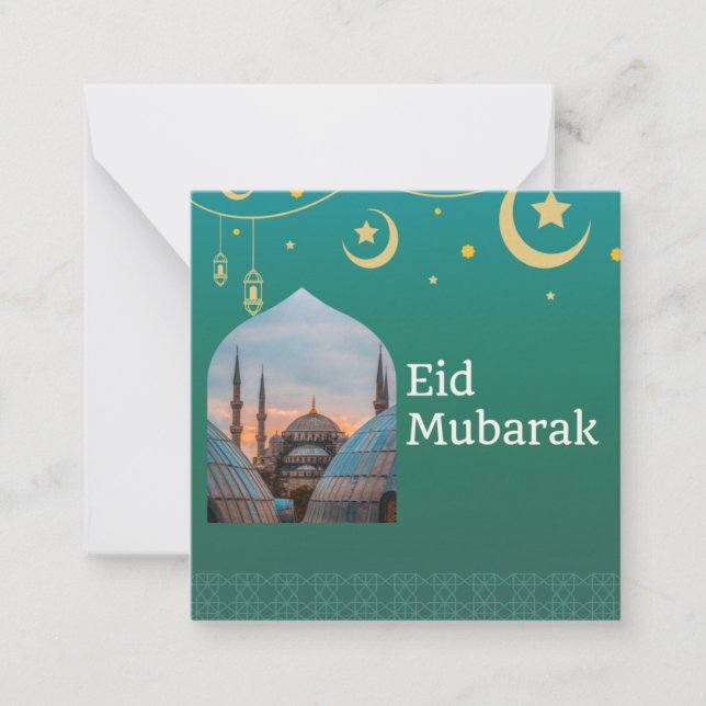 Eid Mubarak Green and Blue with Customisable Text Card (Front)