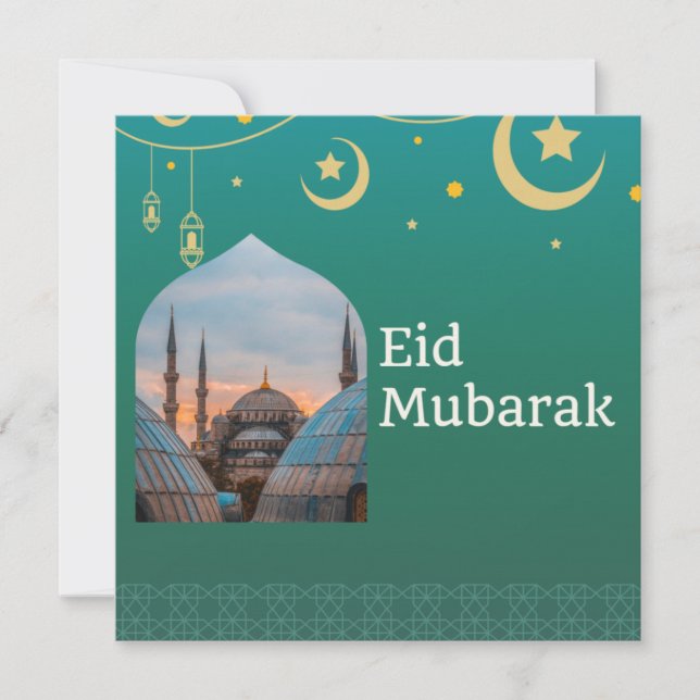 Eid Mubarak Green and Blue with Customisable Text Invitation (Front)
