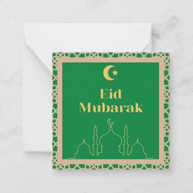 Eid Mubarak Green Background with Brown Frame Card (Front)