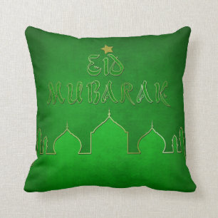 Eid Mubarak Green Gold Mosque Cushion