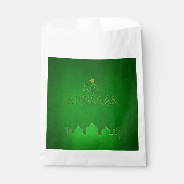 Eid Mubarak Green Gold Mosque Favour Bag (Front)