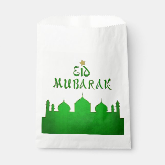 Eid Mubarak Green Gold Mosque Favour Bag (Front)